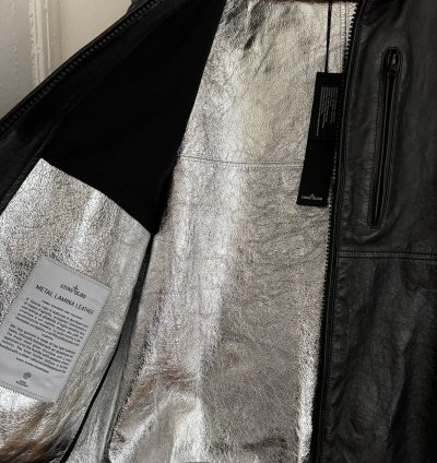 Stone Island Metallic Leather Biker Jacket