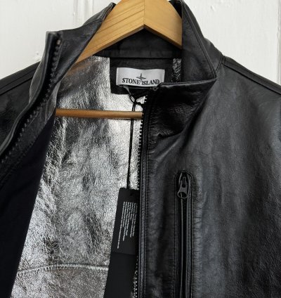 Stone Island Metallic Leather Biker Jacket