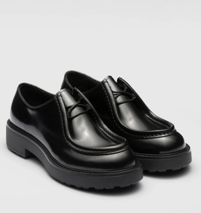 Prada Diapason Brushed Leather Lace Up Shoes