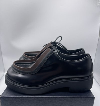 Prada Diapason Opaque Brushed Leather Lace-up Shoes Size 44