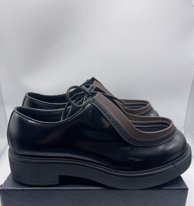Prada Diapason Opaque Brushed Leather Lace-up Shoes Size 44