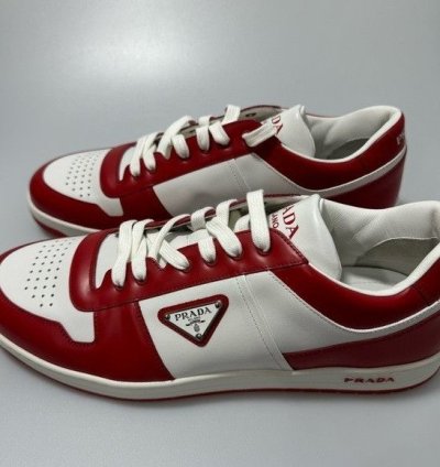 Prada Downtown Leather Sneakers White Red Men Prada Size 1
