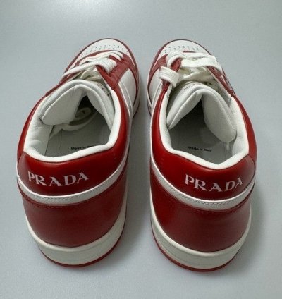 Prada Downtown Leather Sneakers White Red Men Prada Size 1