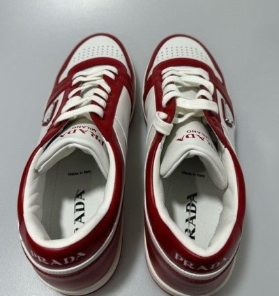 Prada Downtown Leather Sneakers White Red Men Prada Size 1