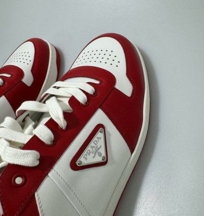 Prada Downtown Leather Sneakers White Red Men Prada Size 1