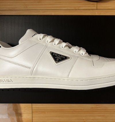 Prada Downtown Low Top Sneakers In Calf White