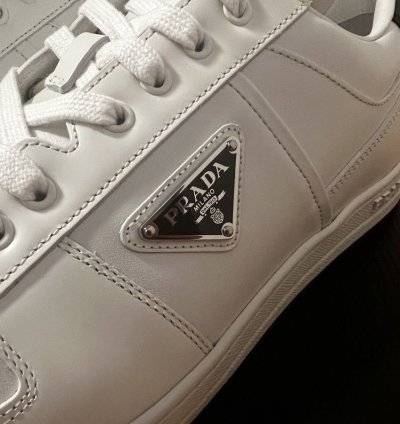 Prada Downtown Low Top Sneakers In Calf White