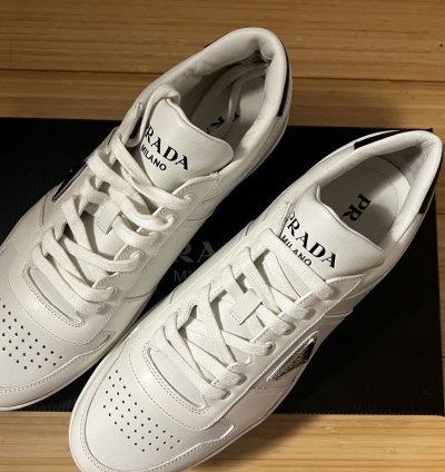 Prada Downtown Low Top Sneakers In Calf White