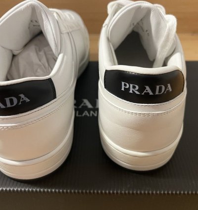Prada Downtown Low Top Sneakers In Calf White
