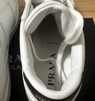 Prada Downtown Low Top Sneakers In Calf White