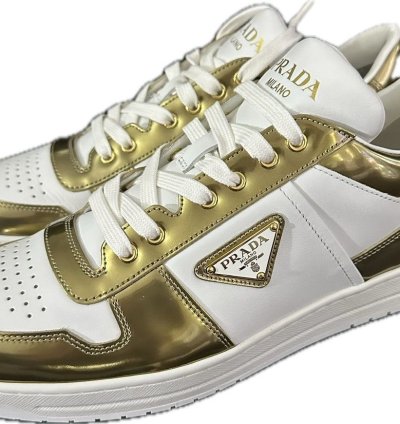 Prada Downtown Sneakers In White And Gold