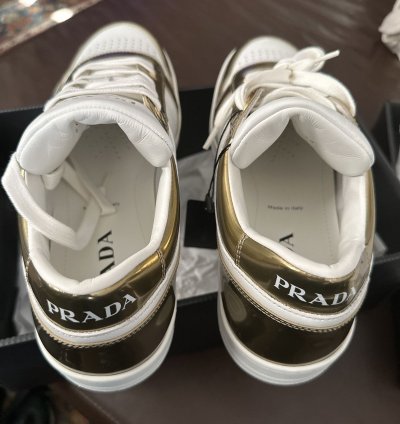 Prada Downtown Sneakers In White And Gold
