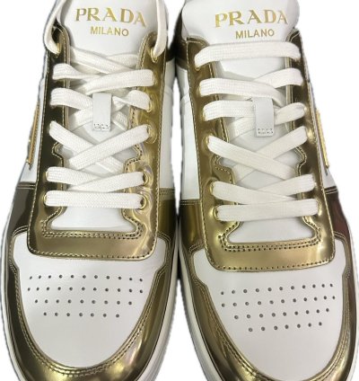 Prada Downtown Sneakers In White And Gold
