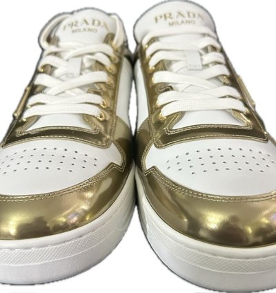 Prada Downtown Sneakers In White And Gold