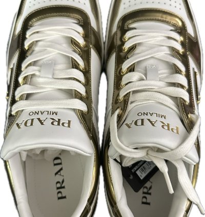 Prada Downtown Sneakers In White And Gold