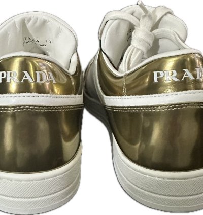 Prada Downtown Sneakers In White And Gold