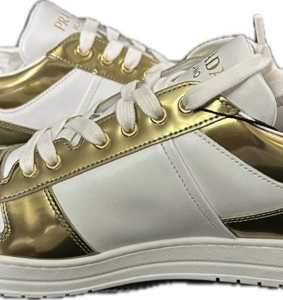 Prada Downtown Sneakers In White And Gold