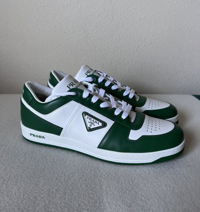Prada Downtown Sneakers In White And Green