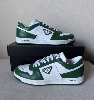 Prada Downtown Sneakers In White And Green