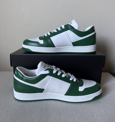 Prada Downtown Sneakers In White And Green