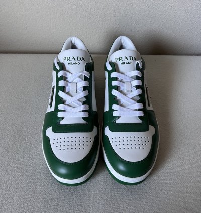 Prada Downtown Sneakers In White And Green