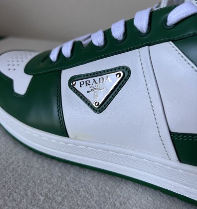 Prada Downtown Sneakers In White And Green