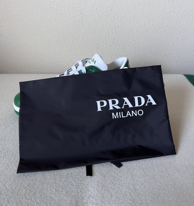 Prada Downtown Sneakers In White And Green