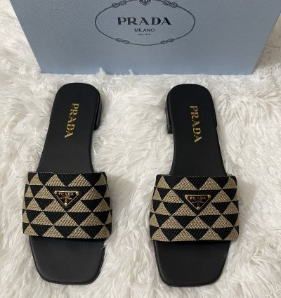 Prada Embroidered Fabric Slides