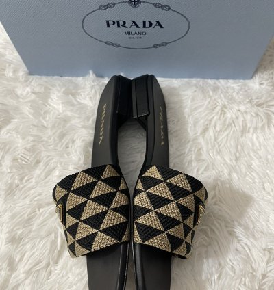Prada Embroidered Fabric Slides