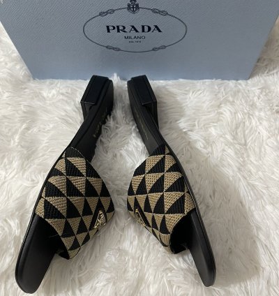 Prada Embroidered Fabric Slides