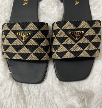 Prada Embroidered Fabric Slides