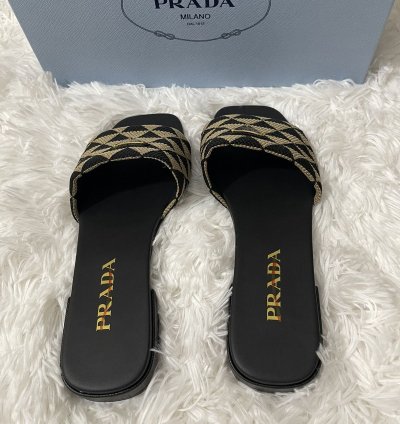 Prada Embroidered Fabric Slides