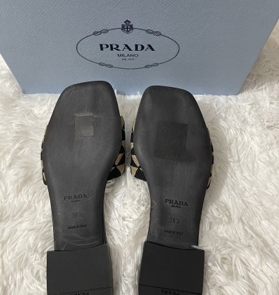 Prada Embroidered Fabric Slides
