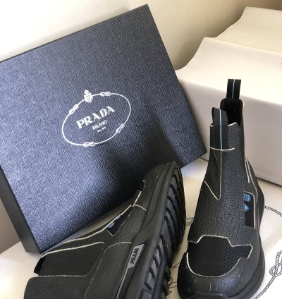 Prada Fall 2018 High-top Trainers Shoes 2tg139 Black Suede
