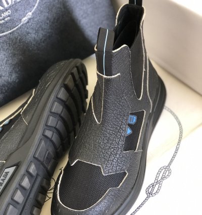 Prada Fall 2018 High-top Trainers Shoes 2tg139 Black Suede