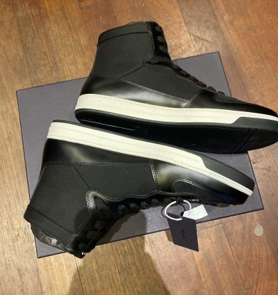 Prada High Top Leather And Nylon Sneakers