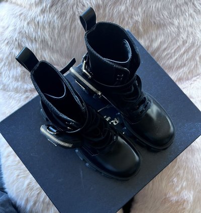 Prada Leather And Nylon Platform Combat Boots With Pouches