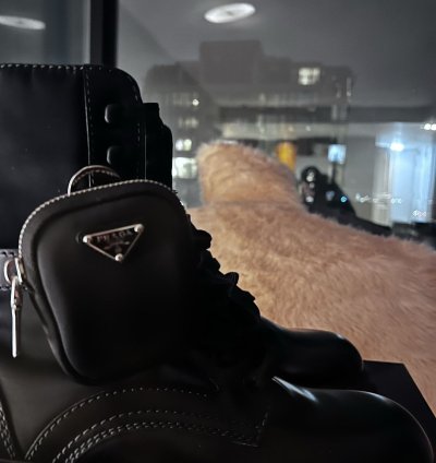 Prada Leather And Nylon Platform Combat Boots With Pouches