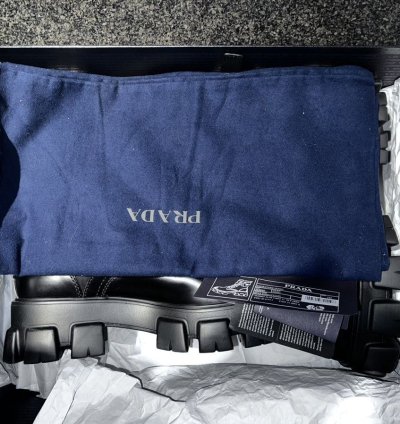 Prada Leather And Nylon Platform Combat Boots With Pouches