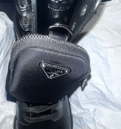 Prada Leather And Nylon Platform Combat Boots With Pouches