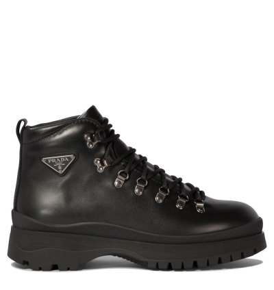 Prada Leather Boots With Triangle Logo Size Uk 10