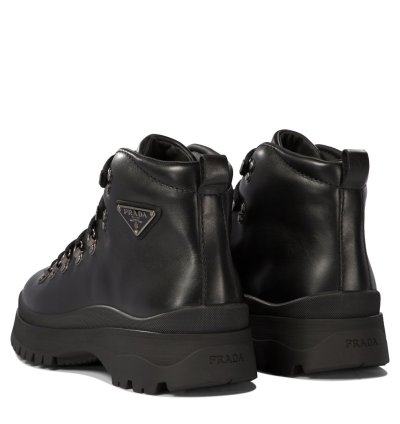 Prada Leather Boots With Triangle Logo Size Uk 10