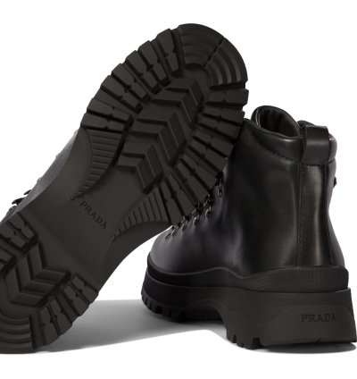 Prada Leather Boots With Triangle Logo Size Uk 10