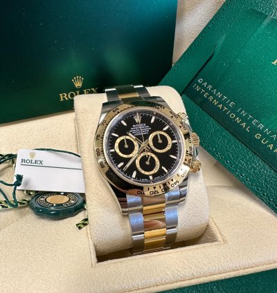 Rolex Daytona New 2024 Black Dial Yellow Subdials Two Tone Yellow Gold Oyster Chronograph