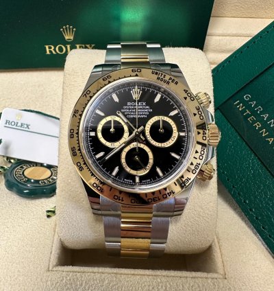 Rolex Daytona New 2024 Black Dial Yellow Subdials Two Tone Yellow Gold Oyster Chronograph