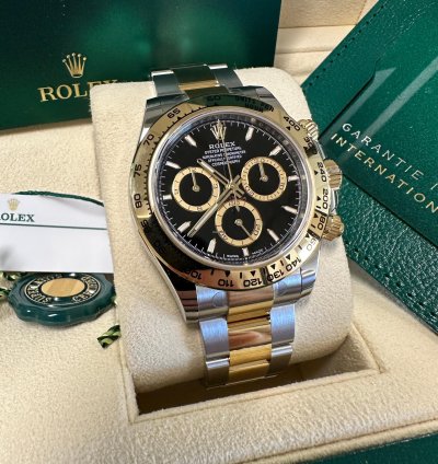 Rolex Daytona New 2024 Black Dial Yellow Subdials Two Tone Yellow Gold Oyster Chronograph