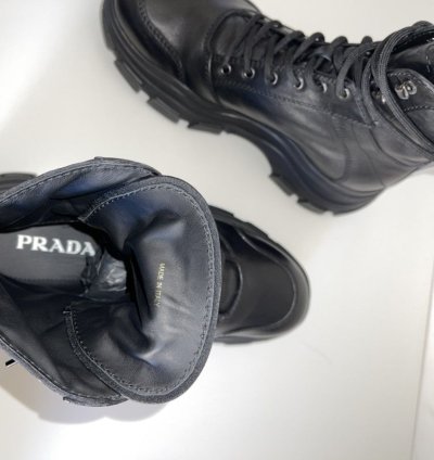 Prada Leather Chunky Sole Combat Boots