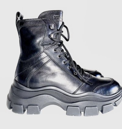 Prada Leather Chunky Sole Combat Boots