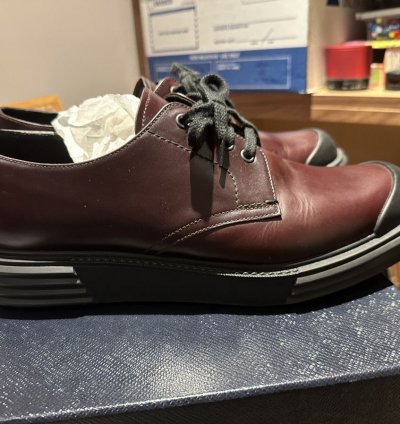 Prada Leather Lace Up Shoes With Rubber Sole
