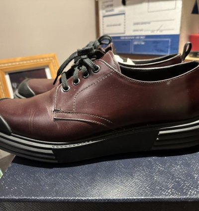 Prada Leather Lace Up Shoes With Rubber Sole
